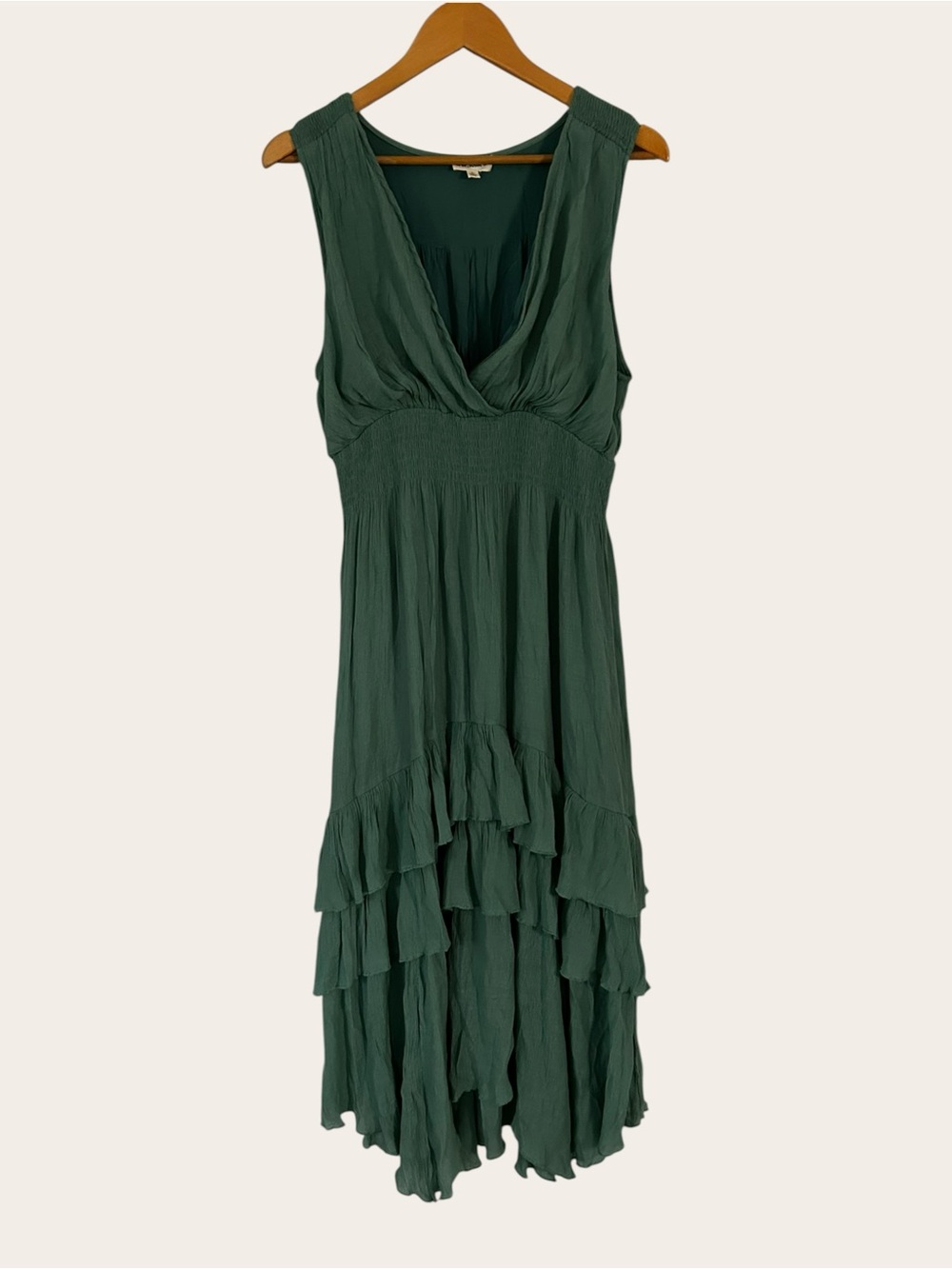 eesome Teal Green V‑Neck High‑Low Ruffle Maxi Dress - Picture 4 of 14